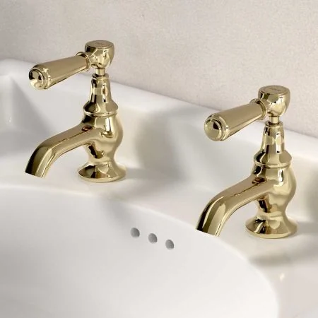 Linton 1/2BSP Basin Pillar Taps Metal Lever Timeless Brass