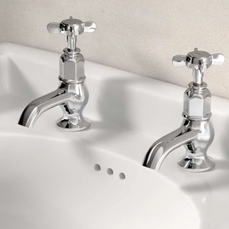 Linton Deck Mounted Basin Pillar Taps - Crosshead - Chrome