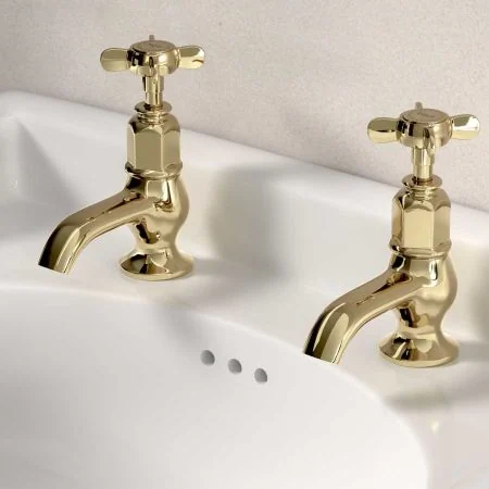 Linton 1/2BSP Basin Pillar Taps X Top Timeless Brass