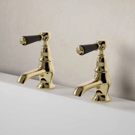 Linton Black Lever 3/4 BSP Bath Pillar Taps Timeless Brass