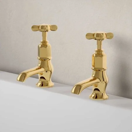 Linton X Top 3/4 BSP Bath Pillar Taps Living Brass