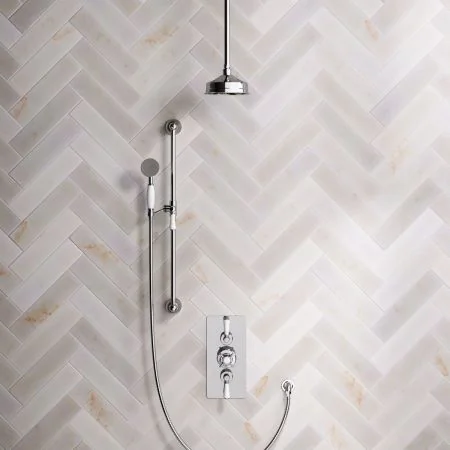 Linton Classic Dual Outlet Concealed Shower with Slider Rail, 210mm Ceiling Arm, 6" Rose & Metal Levers in Chrome