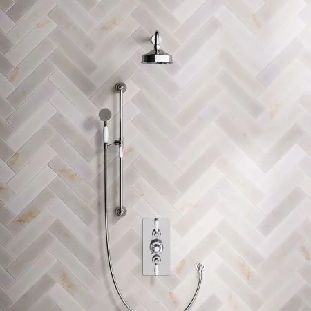 Linton Classic Dual Outlet Concealed Shower with Slider Rail, 500mm Wall Arm, 6" Rose & Metal Levers in Chrome