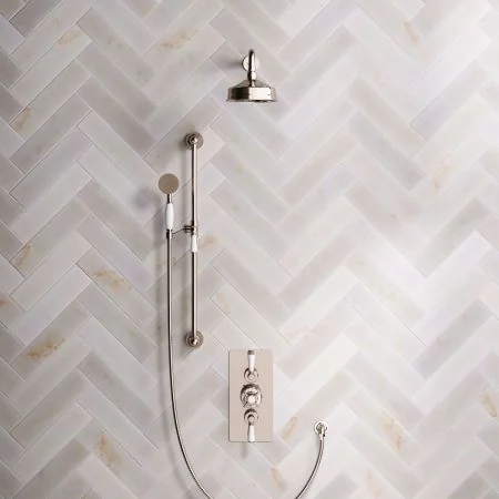 Linton Classic Dual Outlet Concealed Shower with Slider Rail, 500mm Wall Arm, 6" Rose & Metal Levers in Polished Nickel