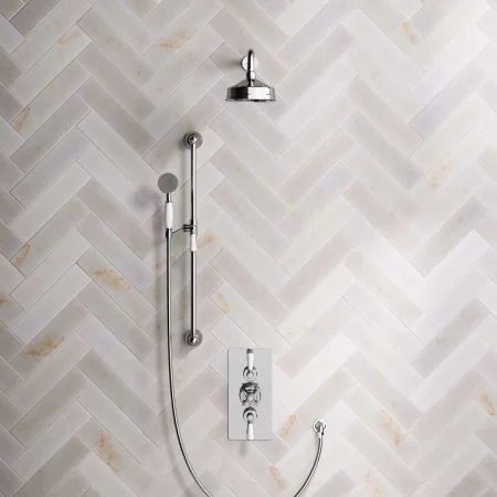 Linton Dual Outlet Concealed Shower with Slider Rail, 500mm Wall Arm, 6" Rose & Metal Levers in Chrome
