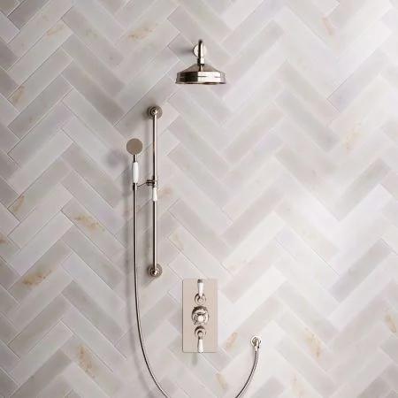 Linton Classic Dual Outlet Concealed Shower with Slider Rail, 500mm Wall Arm, 8" Rose & Metal Levers in Polished Nickel
