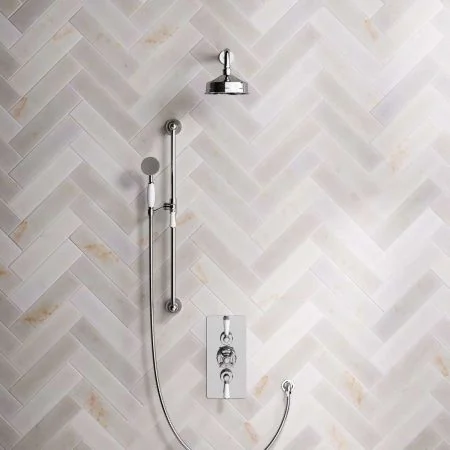 Linton Dual Outlet Concealed Shower with Slider Rail, 300mm Wall Arm, 6" Rose & Metal Levers in Chrome