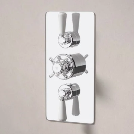 Linton Dual Outlet Concealed Shower with Handheld Shower Hook, 500mm Wall Arm & 8" Rose - White Lever - Chrome