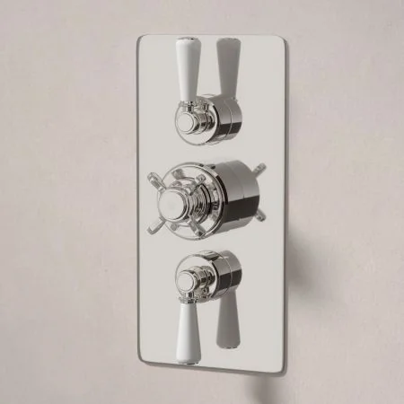 Linton Dual Outlet Concealed Shower with Handheld Shower Hook, 210mm Ceiling Arm & 6" Rose - White Lever - Polished Nickel