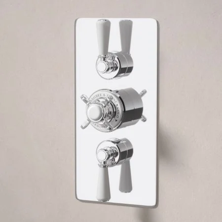 Linton Classic Dual Outlet Concealed Shower with Handheld Shower Hook, 210mm Ceiling Arm & 8" Rose - White Lever - Chrome