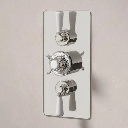 Linton Classic Dual Outlet Concealed Shower with Slider Rail, 210mm Ceiling Arm & 6" Rose - White Lever - Polished Nickel