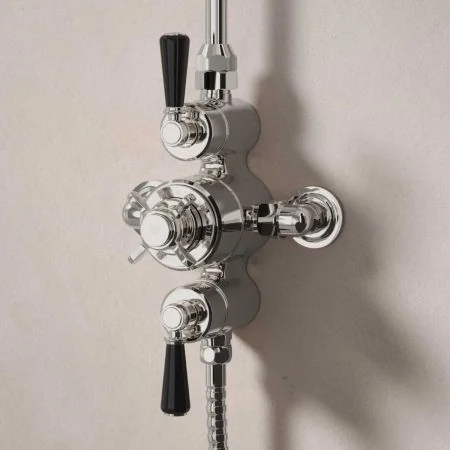 Linton Dual Outlet Exposed Shower with Handheld Shower Hook - Black Lever