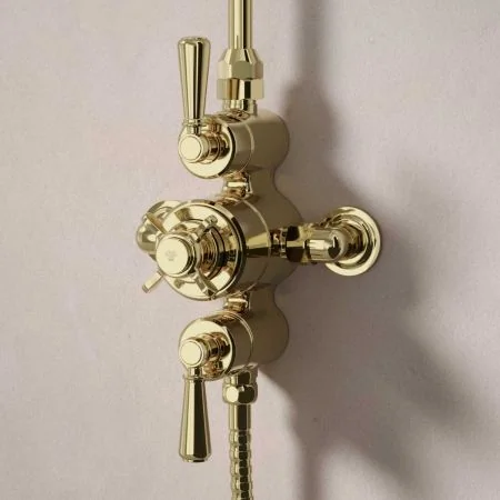 Linton Dual Outlet Exposed Shower with Riser Mounted Handheld Shower - Metal Lever
