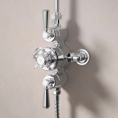 Linton Dual Outlet Exposed Shower with Handheld Shower Hook & 6" Rose - Metal Lever - Chrome