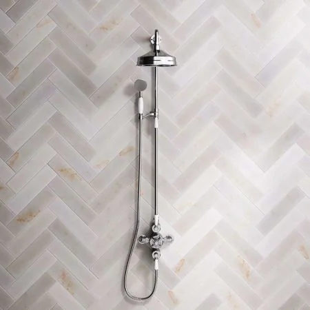 Linton Dual Outlet Exposed Shower with Riser Mounted Handheld Shower - White Lever