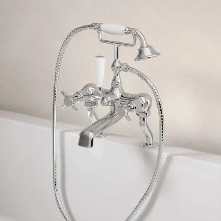 Linton Deck Mounted 2 Hole Bath Shower Mixer - Crosshead - Chrome