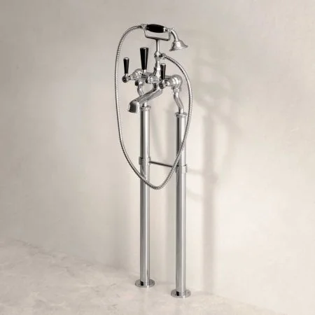 Linton Floor Mounted 2 Hole Bath Shower Mixer - Black Lever