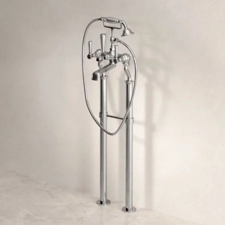 Linton Floor Mounted 2 Hole Bath Shower Mixer with 725mm Standpipes - Metal Lever - Chrome