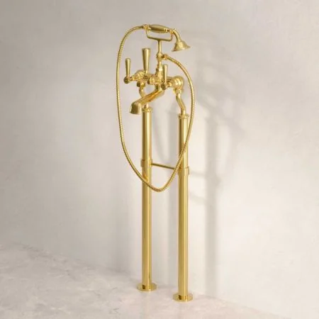 Linton Bath Shower Mixer with 620mm Standpipes Metal Lever Living Brass 3/4BSP (For Baths Without Tap Holes Only)