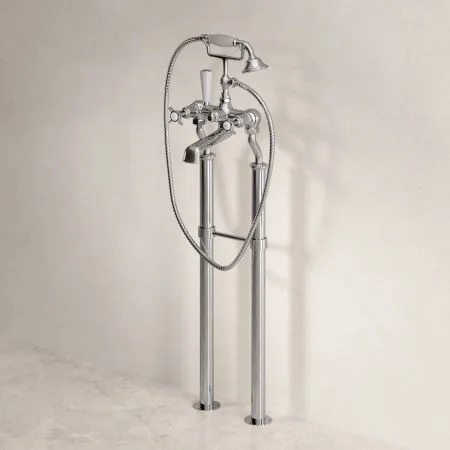 Linton Classic Floor Mounted Bath Shower Mixer with 725mm Standpipes & Crossheads in Chrome