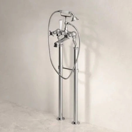 Linton Floor Mounted 2 Hole Bath Shower Mixer with 725mm Standpipes - Crosshead - Chrome