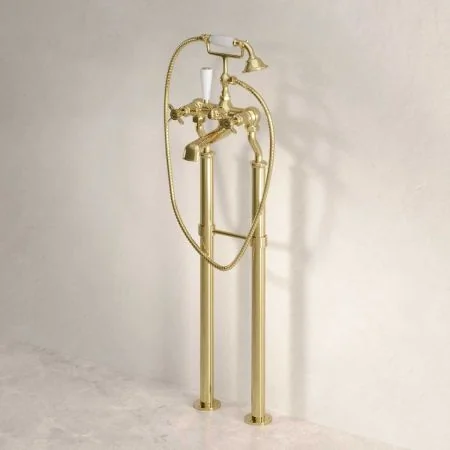 Linton Floor Mounted 2 Hole Bath Shower Mixer - Crosshead