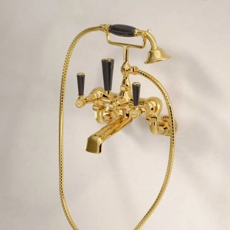 Linton Bath Shower Mixer Wall Mounted Black Lever Living Brass