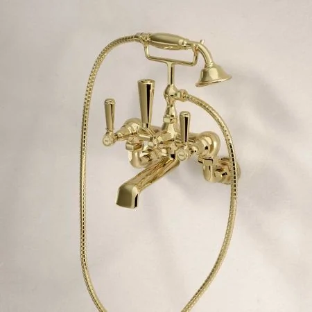 Linton Bath Shower Mixer Wall Mounted Metal Lever Timeless Brass 3/4BSP