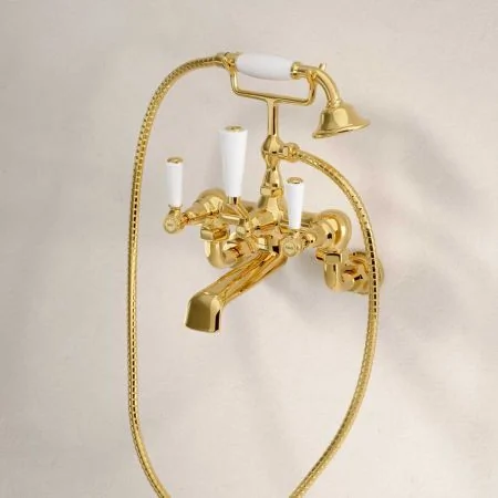 Linton Bath Shower Mixer Wall Mounted White Lever Living Brass