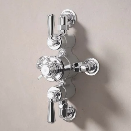 Linton Dual Outlet Semi Exposed Shower with Handheld Shower Hook, 210mm Ceiling Arm & 6" Rose - Metal Lever - Chrome