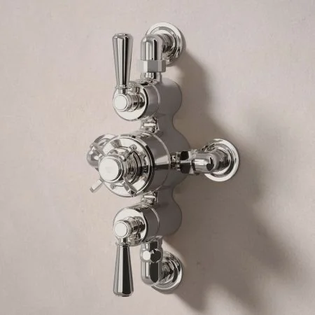 Linton Dual Outlet Semi Exposed Shower with Handheld Shower Hook, 500mm Wall Arm & 6" Rose - Metal Lever - Polished Nickel