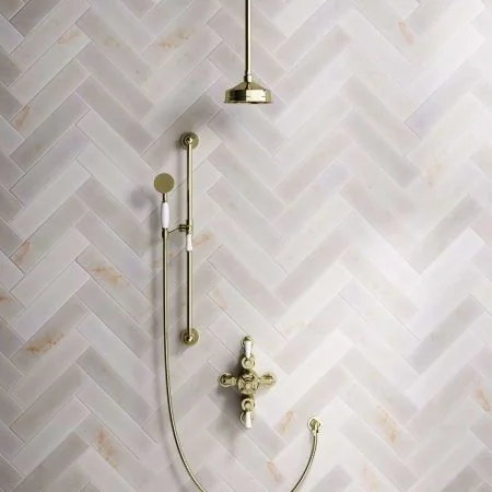 Linton Dual Outlet Shower Kit - Semi-Exposed Valve - 8 or 6 inch Rose - White Ceramic Lever - Handshower Slider-Rail