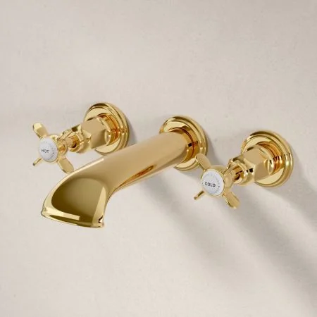 Linton Classic 3 Hole Bath Filler with Crossheads in Living Brass