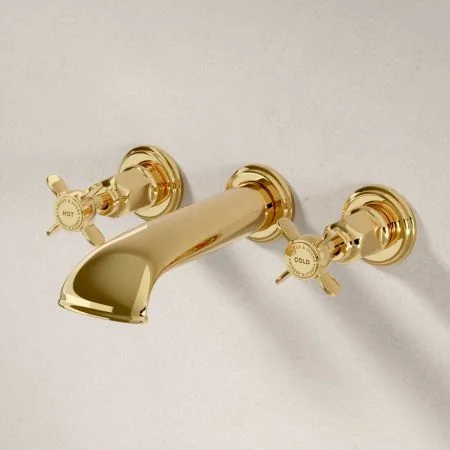 Linton Wall Mounted 3 Hole Bath Filler - Crosshead - Living Brass