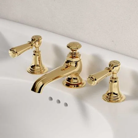 Linton Metal Lever 3 Hole Basin Mixer C/W Pop Up Waste Living Brass