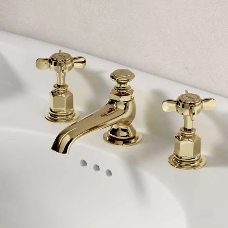 Linton X Top 3 Hole Basin Mixer C/W Pop Up Waste Timeless Brass