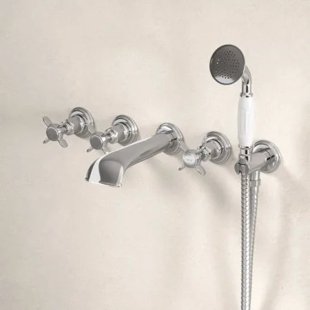 Linton Wall Mounted 5 Hole Bath Shower Mixer - Crosshead - Chrome