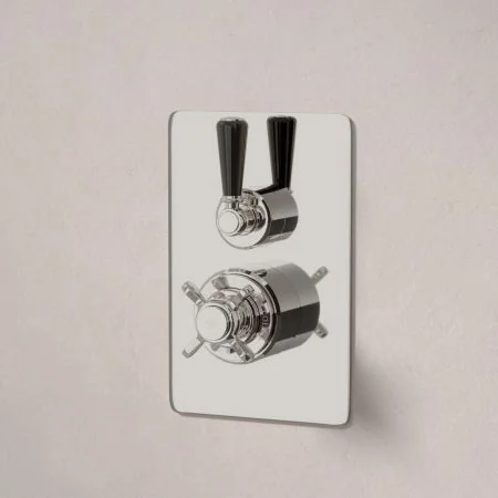 Linton Single Outlet Concealed Shower with 210mm Ceiling Arm & 6" Rose - Black Lever - Polished Nickel