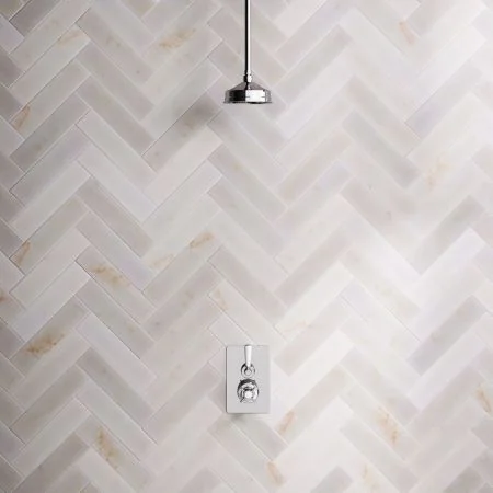 Linton Classic Single Outlet Concealed Shower with 210mm Ceiling Arm, 6" Rose & White Levers in Chrome