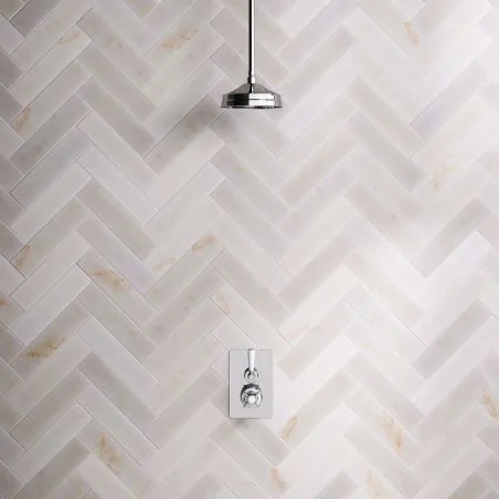 Linton Classic Single Outlet Concealed Shower with 210mm Ceiling Arm, 8" Rose & White Levers in Chrome