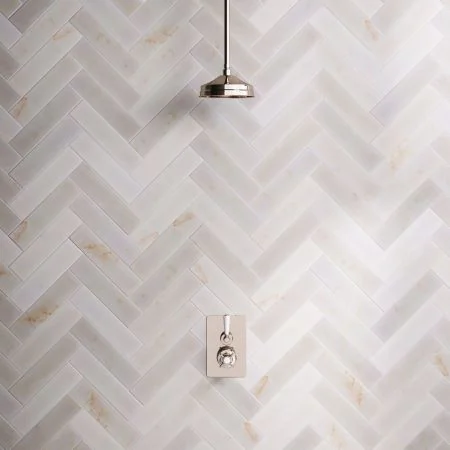 Linton Classic Single Outlet Concealed Shower with 210mm Ceiling Arm, 8" Rose & White Levers in Polished Nickel