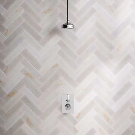 Linton Single Outlet Concealed Shower with 210mm Ceiling Arm & 6" Rose - White Lever - Chrome