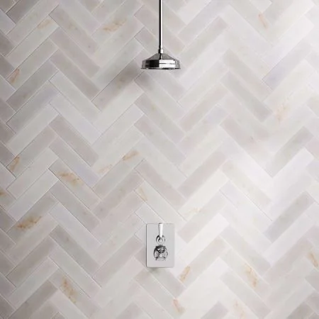 Linton Single Outlet Concealed Shower with 210mm Ceiling Arm & 8" Rose - White Lever - Chrome