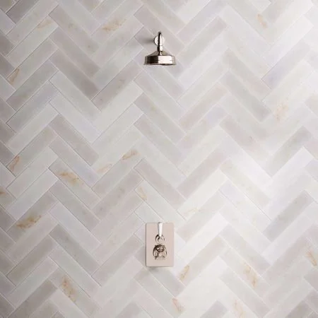 Linton Single Outlet Concealed Shower with 500mm Wall Arm & 6" Rose - White Lever - Polished Nickel