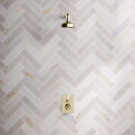 Linton Concealed Shower Valve, 500mm Shower Arm and 6 inch Rose White Lever Timeless Brass White Lever