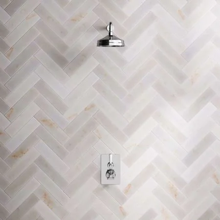 Linton Single Outlet Concealed Shower with 500mm Wall Arm & 8" Rose - White Lever - Chrome