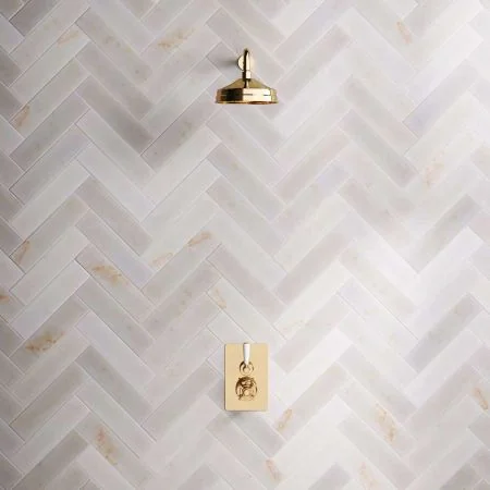 Linton Concealed Shower Valve, 500mm Shower Arm and 8 inch Rose White Lever Living Brass