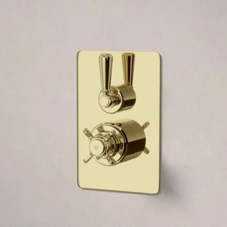 Linton Concealed Shower Valve, Shower Arm and 6 inch Ceiling Mounted Rose Timeless Brass Metal Lever