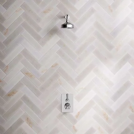 Linton Single Outlet Concealed Shower with 300mm Wall Arm & 6" Rose - White Lever - Chrome