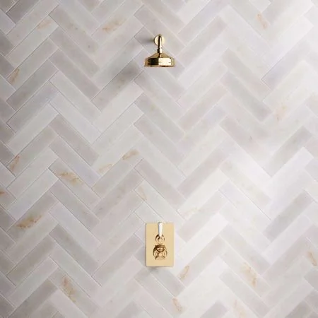 Linton Concealed Shower Valve, Shower Arm and 6 inch Rose White Lever Living Brass White Lever